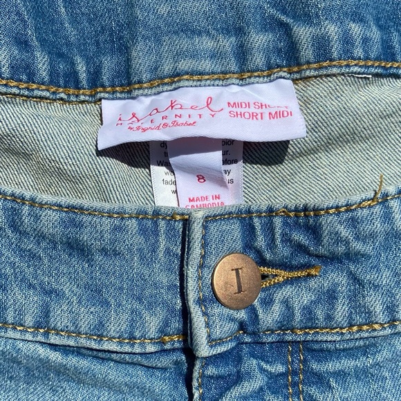 NWOT Isabel Maternity Under Belly Side Panel Blue Jean Midi Shorts Size 8 - Picture 7 of 7
